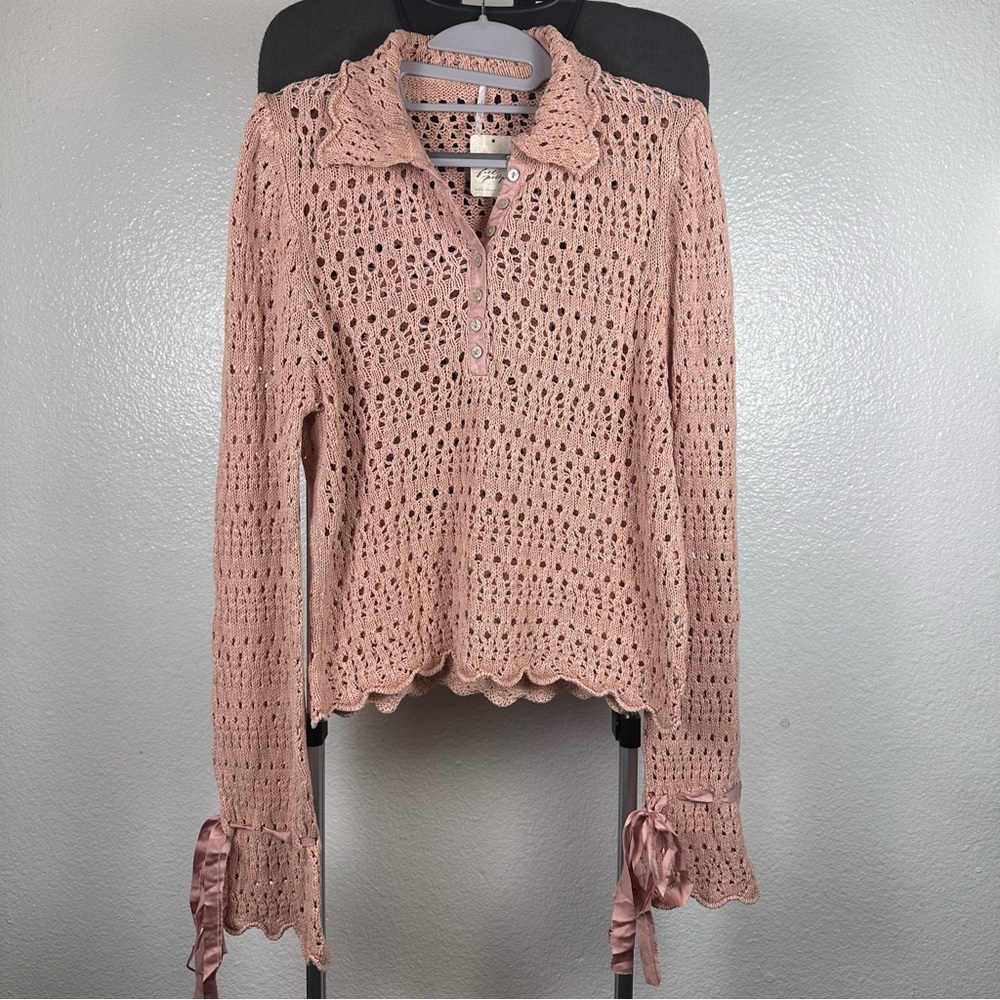 Free People‎ Crochet Lace Blouse in Dusty Pink